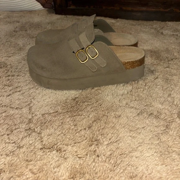 Project Cloud Suede Platform Clog Mule with Double Buckles - Taupe - Picture 3 of 5